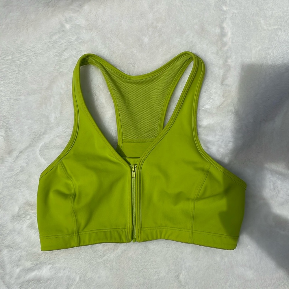 Hanes size medium neon green zip front sports bra